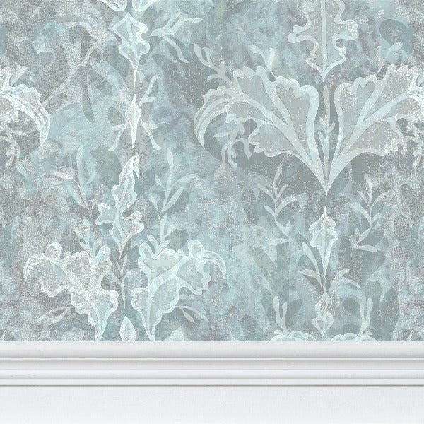 'Fanciful' wallpaper in pastel blues and greys