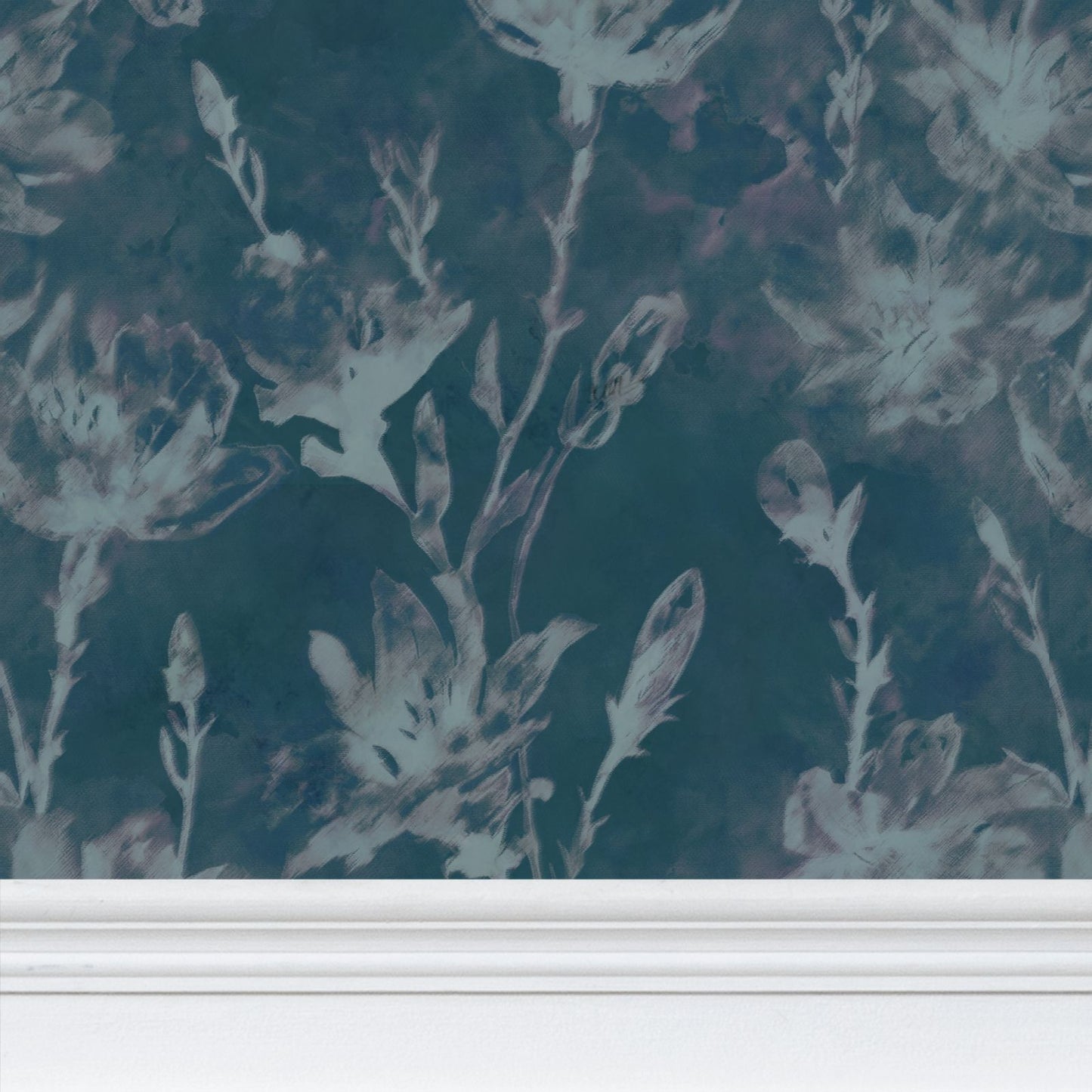 'Petals in the night' wallpaper in dark blue