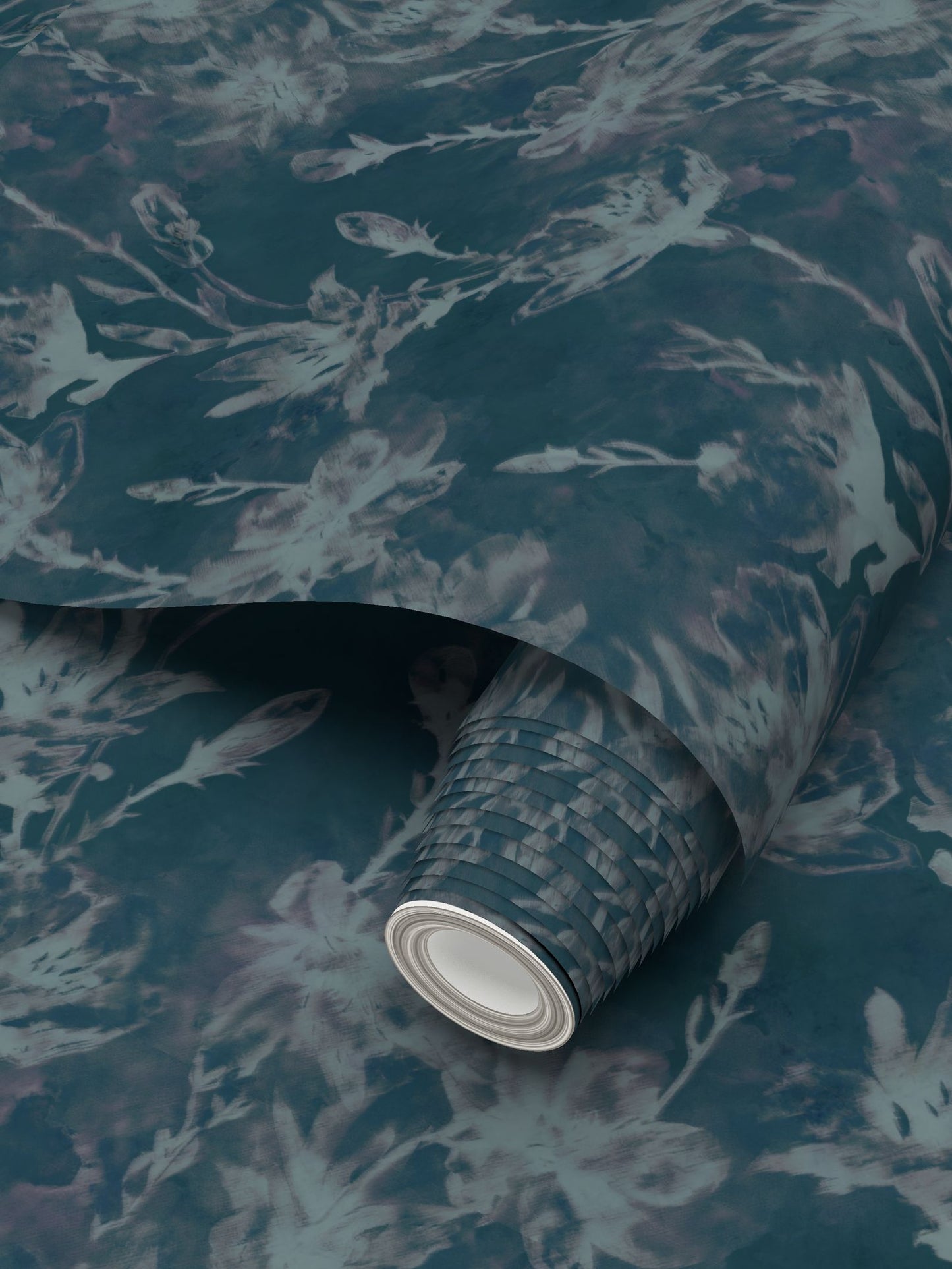 'Petals in the night' wallpaper in dark blue