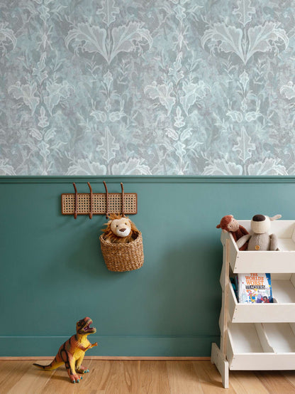 'Fanciful' wallpaper in pastel blues and greys