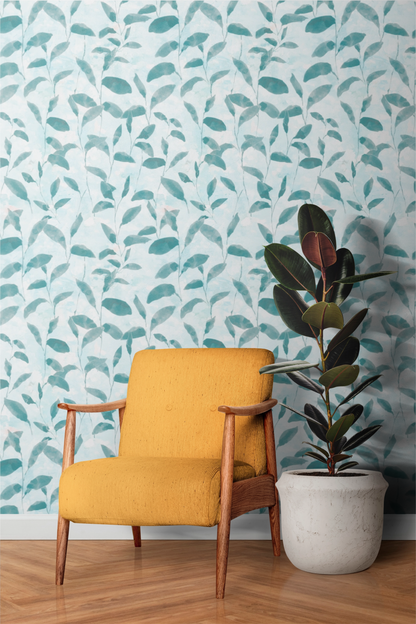 'Leafy glade' wallpaper in green