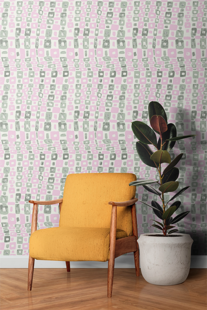 'Love me do' wallpaper in pink and green