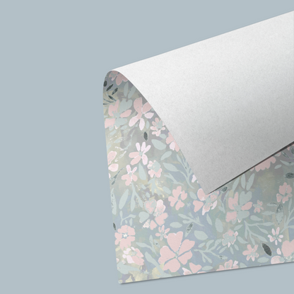 'Oops a daisy' wallpaper in pastel blue and pink colours