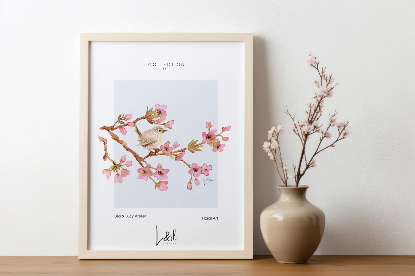 'Blossom and wren' wall art print