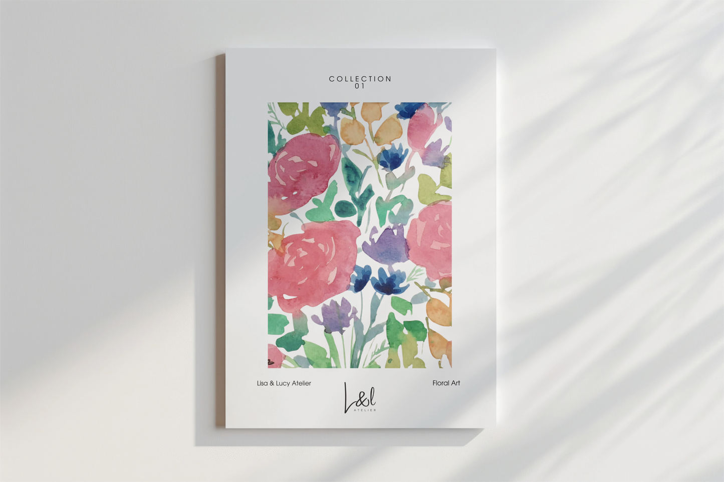 'Simply roses' wall art print in pinks and green