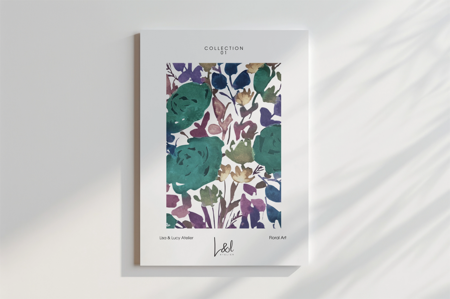 'Simply roses' wall art print in blue and purple