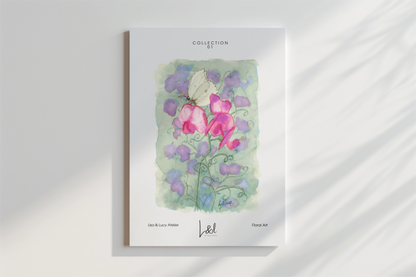 'Butterfly and sweet peas' wall art print