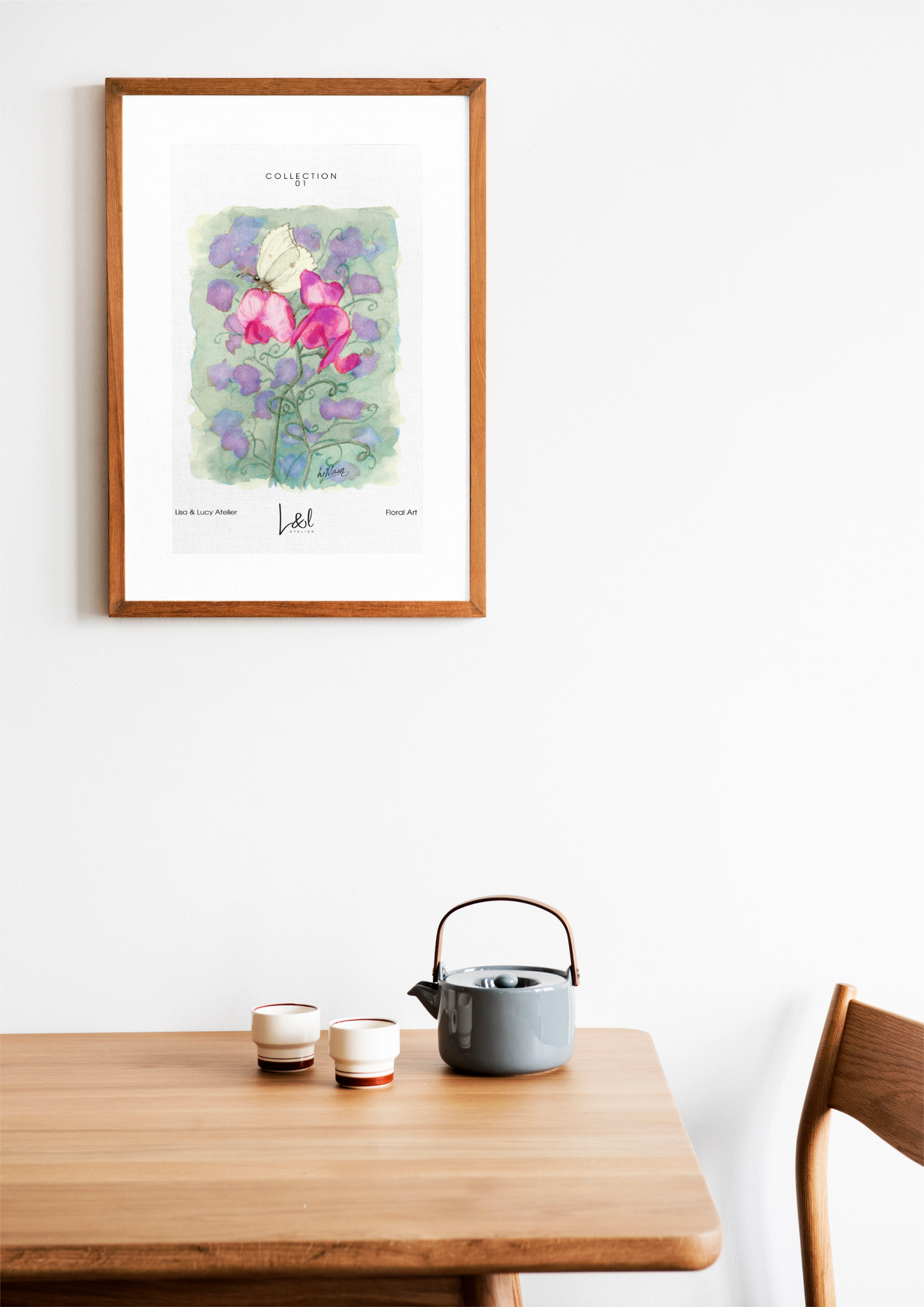 'Butterfly and sweet peas' wall art print