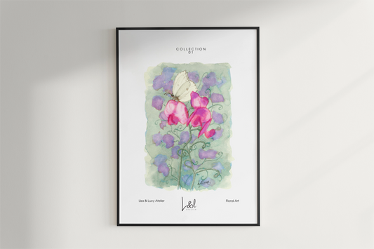 'Butterfly and sweet peas' wall art print