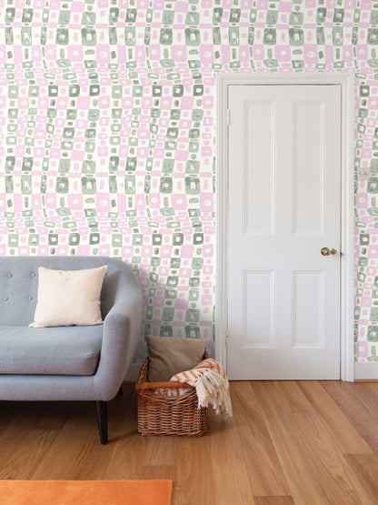 'Love me do' wallpaper in pink and green