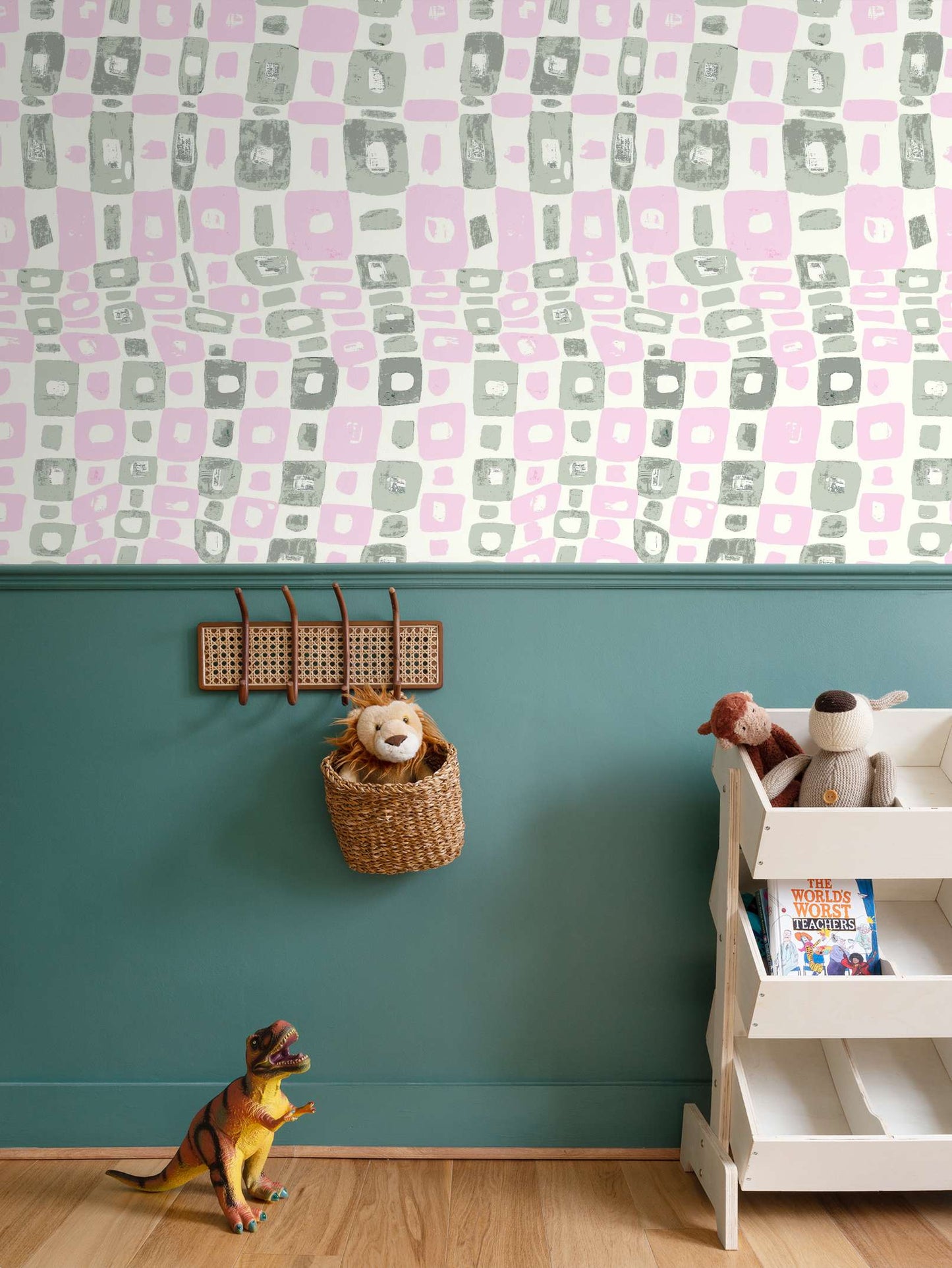 'Love me do' wallpaper in pink and green