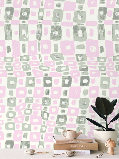 'Love me do' wallpaper in pink and green