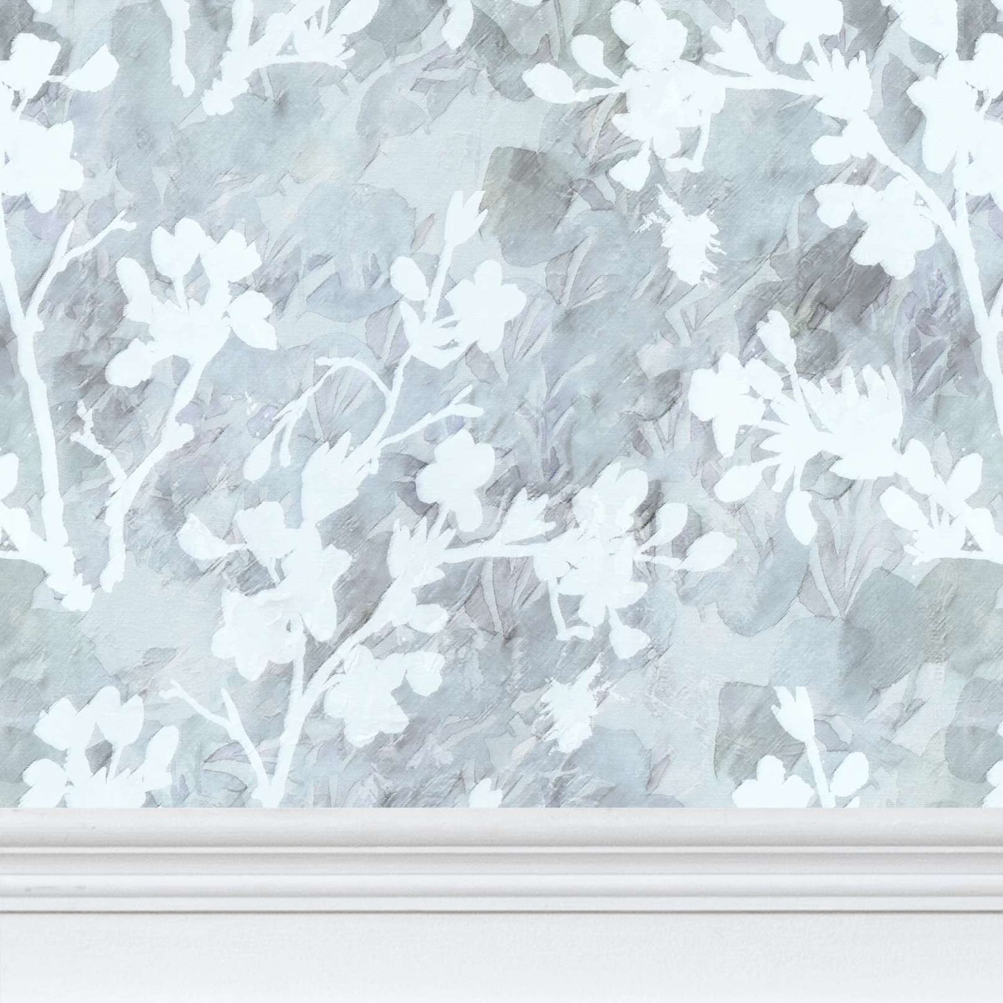 'Love in a mist' wallpaper in muted blue and greys